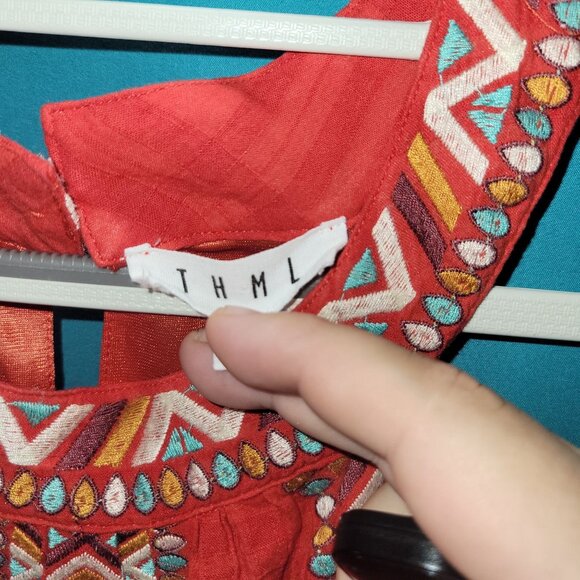 Sleeveless THML Embroidered Red Dress S - Picture 3 of 7